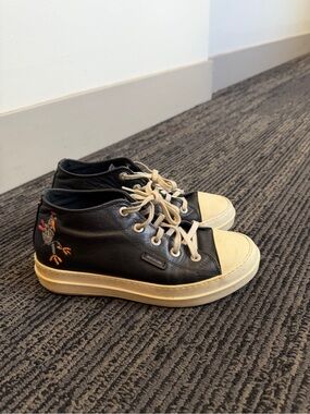 Rucoline Italy Black Leather Rooster Embroidered Sneakers EU 38 Rare